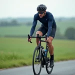 Cycliste sur route testant le Scott Speedster 60 en condition réelle sur une route de campagne