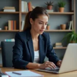 Femme concentrée travaillant sur son ordinateur dans un bureau