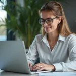 Femme professionnelle vérifiant ses emails sur son laptop à Bonneuil sur Marne