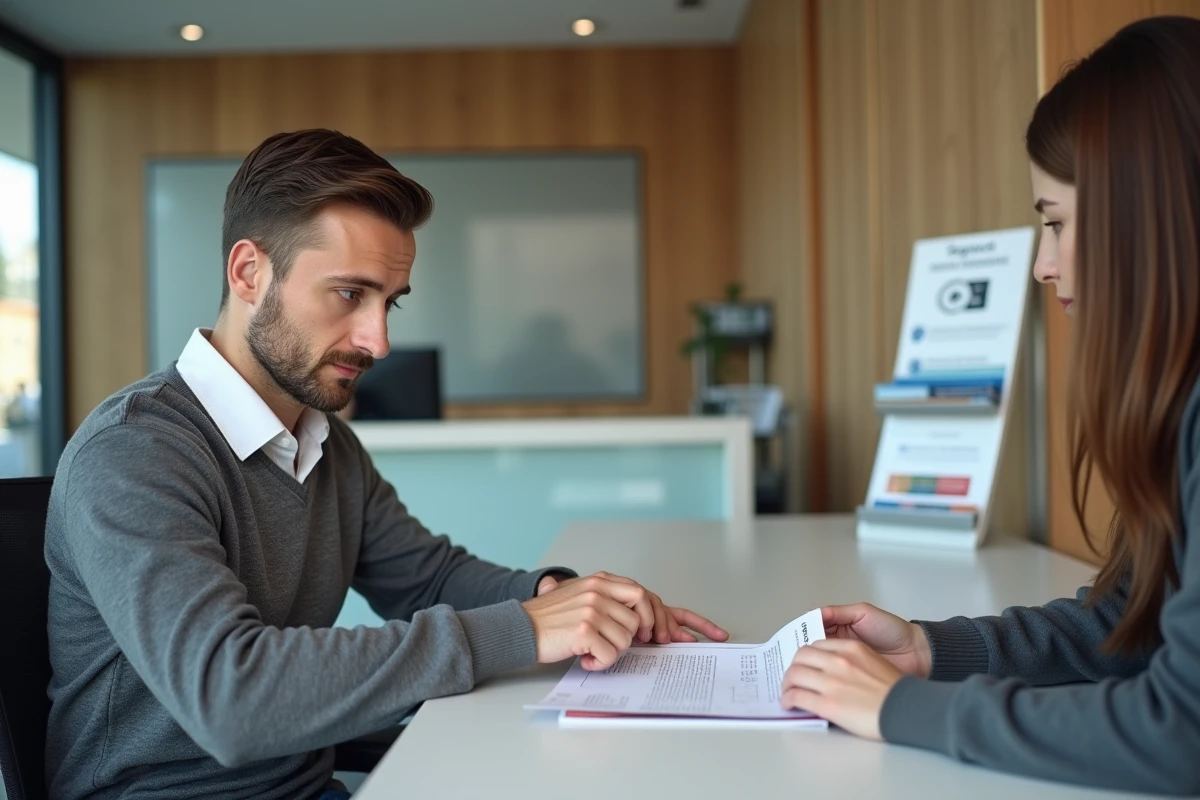 Jeune homme discutant avec un conseiller bancaire dans une agence