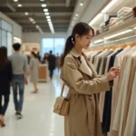 Femme examinant une étiquette de prix dans un magasin Zara à Tokyo au Japon