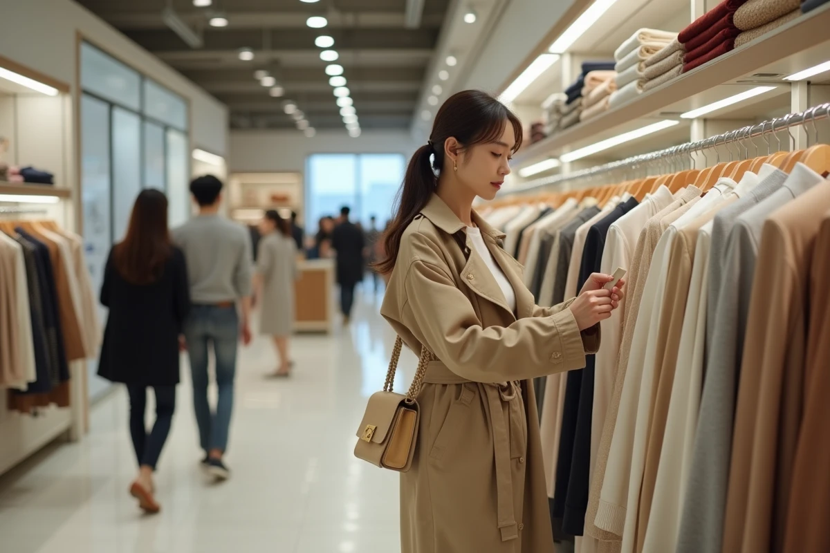 Femme examinant une étiquette de prix dans un magasin Zara à Tokyo au Japon